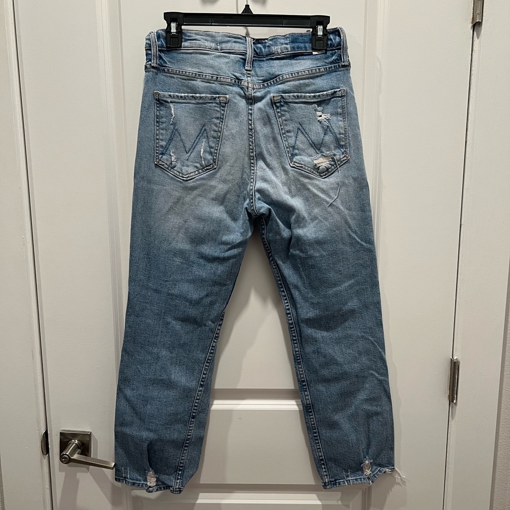 MOTHER The Tomcat Light Wash Distressed Ankle Cropped Jeans - Light Blue - Picture 6 of 9
